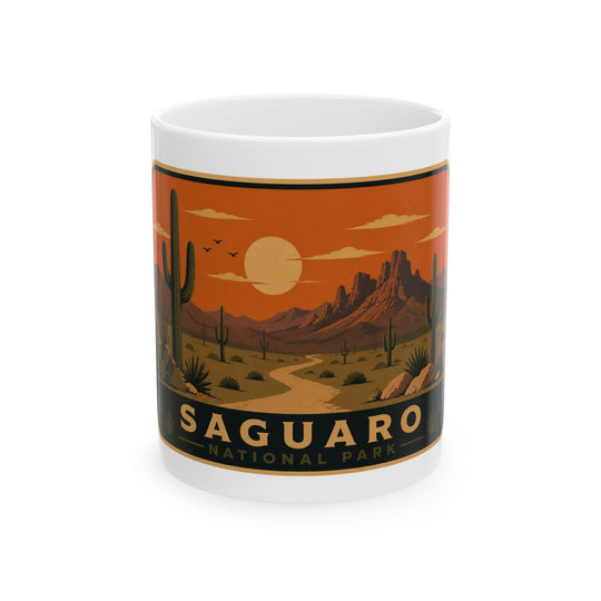 Saguaro National Park Sunset Ceramic Mug – Desert Landscape Coffee Cup (11oz, 15oz)