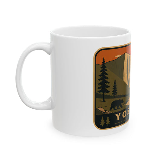 Yosemite National Park Vintage Campfire Mug — Retro Outdoor Ceramic Coffee Cup (11oz, 15oz)