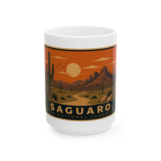 Saguaro National Park Sunset Ceramic Mug – Desert Landscape Coffee Cup (11oz, 15oz)