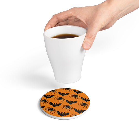 Halloween Spider &amp; Bat Ceramic Coaster