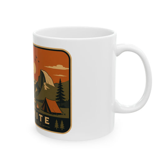 Yosemite National Park Vintage Campfire Mug — Retro Outdoor Ceramic Coffee Cup (11oz, 15oz)