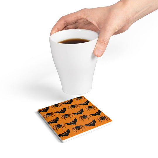 Halloween Spider &amp; Bat Ceramic Coaster