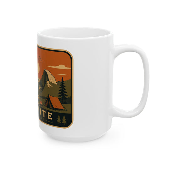 Yosemite National Park Vintage Campfire Mug — Retro Outdoor Ceramic Coffee Cup (11oz, 15oz)