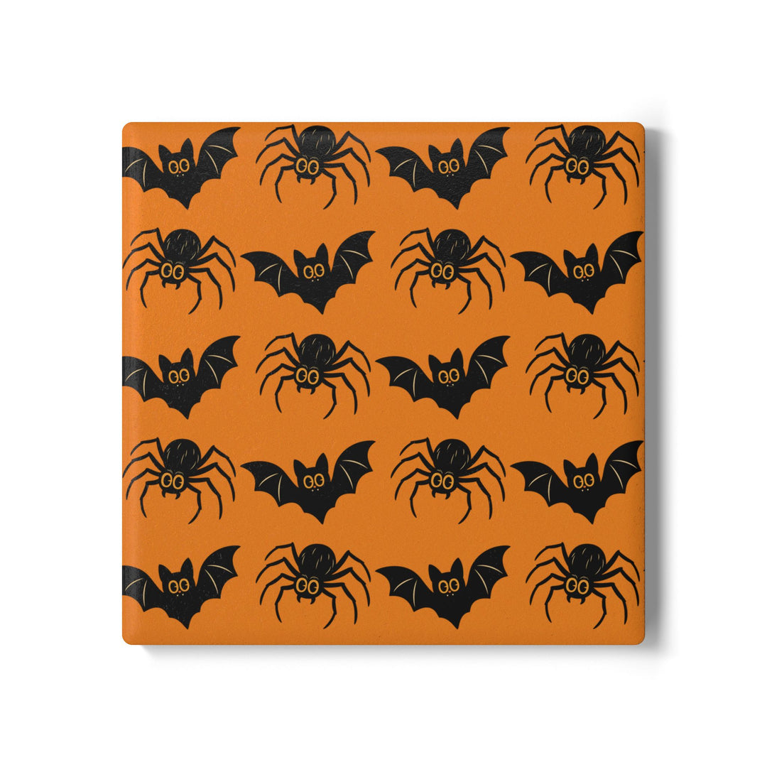 Halloween Spider &amp; Bat Ceramic Coaster
